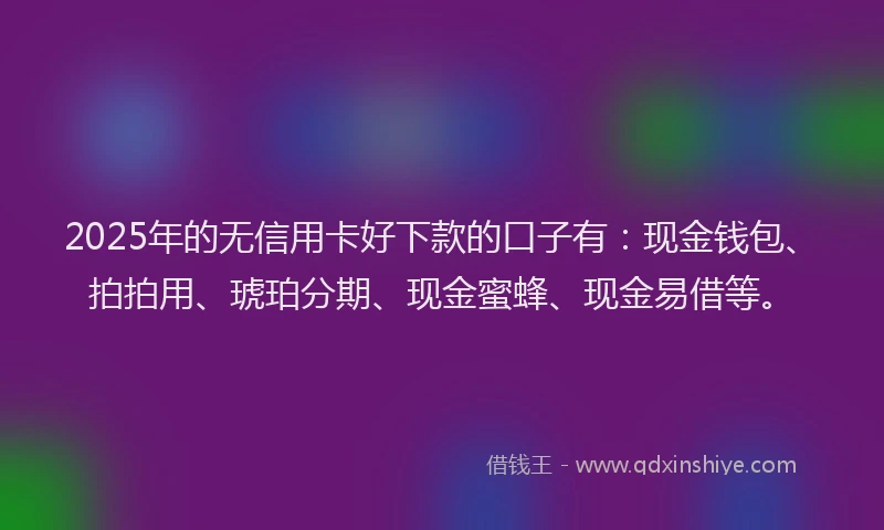 2025年的无信用卡好下款的口子有：现金钱包、拍拍用、琥珀分期、现金蜜蜂、现金易借等。
