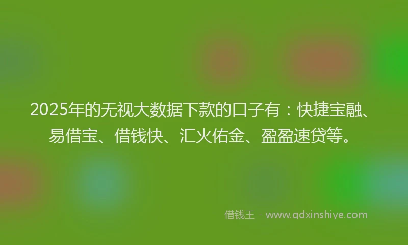 2025年的无视大数据下款的口子有：快捷宝融、易借宝、借钱快、汇火佑金、盈盈速贷等。