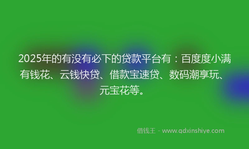 2025年的有没有必下的贷款平台有：百度度小满有钱花、云钱快贷、借款宝速贷、数码潮享玩、元宝花等。