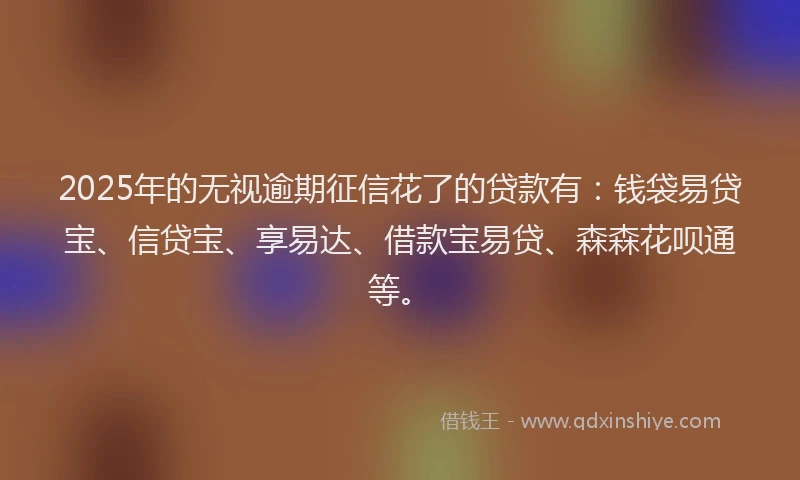 2025年的无视逾期征信花了的贷款有：钱袋易贷宝、信贷宝、享易达、借款宝易贷、森森花呗通等。