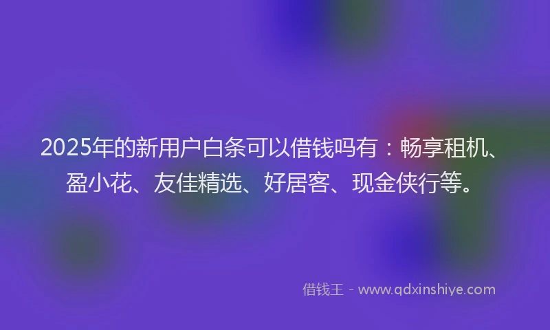 2025年的新用户白条可以借钱吗有：畅享租机、盈小花、友佳精选、好居客、现金侠行等。