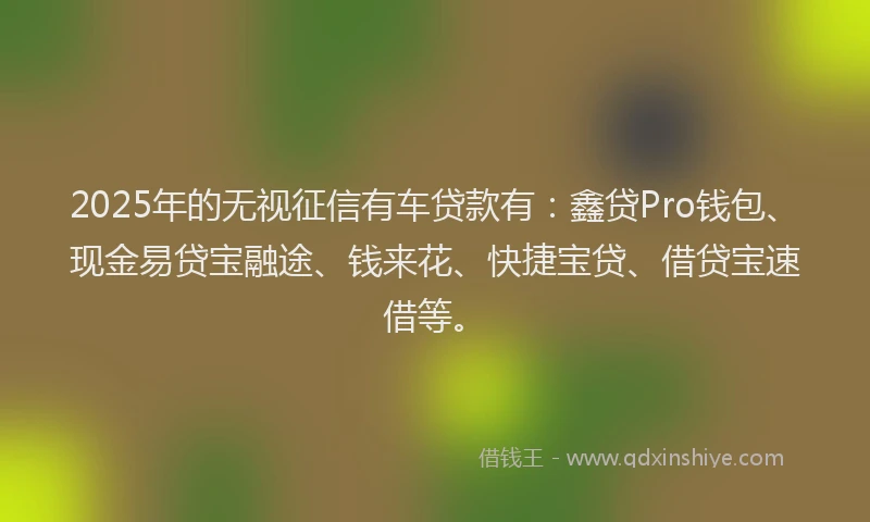 2025年的无视征信有车贷款有：鑫贷Pro钱包、现金易贷宝融途、钱来花、快捷宝贷、借贷宝速借等。