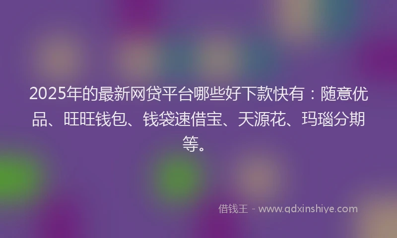 2025年的最新网贷平台哪些好下款快有：随意优品、旺旺钱包、钱袋速借宝、天源花、玛瑙分期等。
