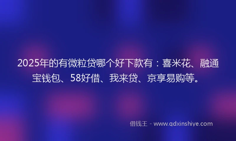2025年的有微粒贷哪个好下款有：喜米花、融通宝钱包、58好借、我来贷、京享易购等。