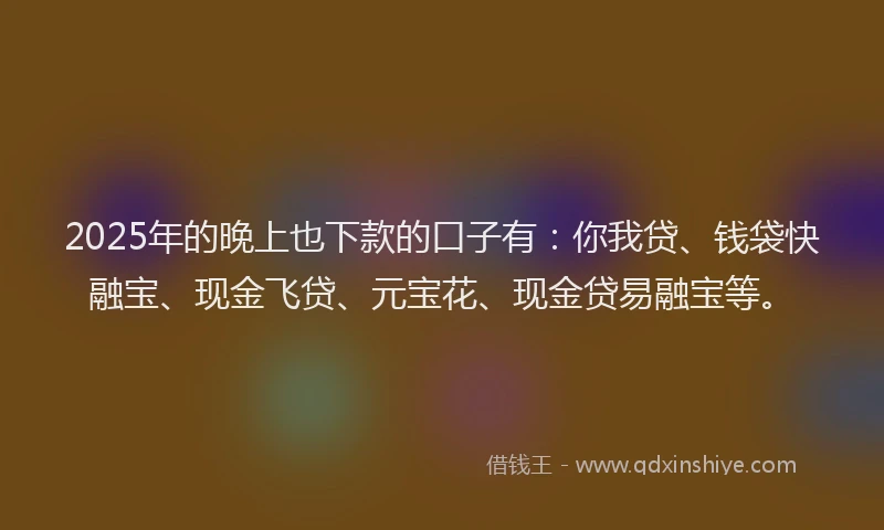 2025年的晚上也下款的口子有：你我贷、钱袋快融宝、现金飞贷、元宝花、现金贷易融宝等。