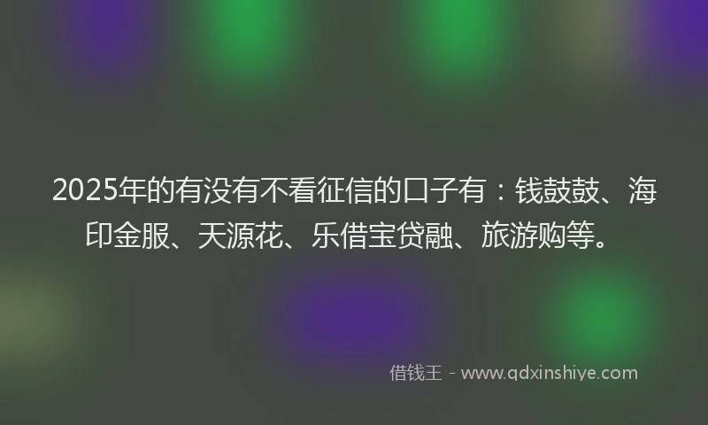 2025年的有没有不看征信的口子有：钱鼓鼓、海印金服、天源花、乐借宝贷融、旅游购等。