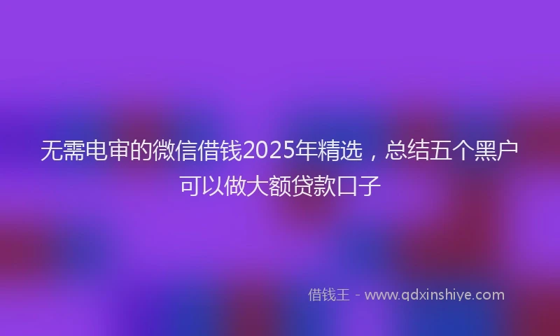 无需电审的微信借钱2025年精选，总结五个黑户可以做大额贷款口子