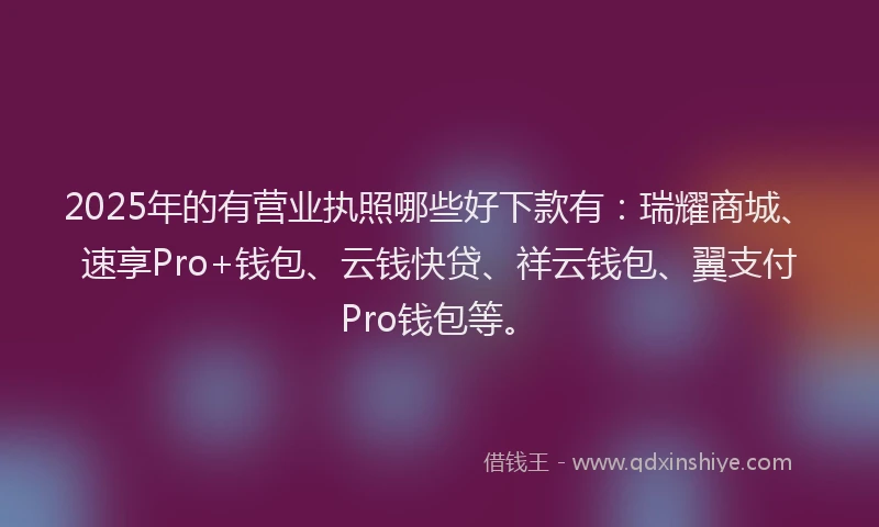 2025年的有营业执照哪些好下款有：瑞耀商城、速享Pro+钱包、云钱快贷、祥云钱包、翼支付Pro钱包等。