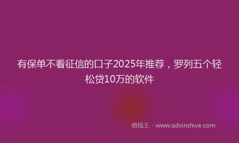 有保单不看征信的口子2025年推荐，罗列五个轻松贷10万的软件