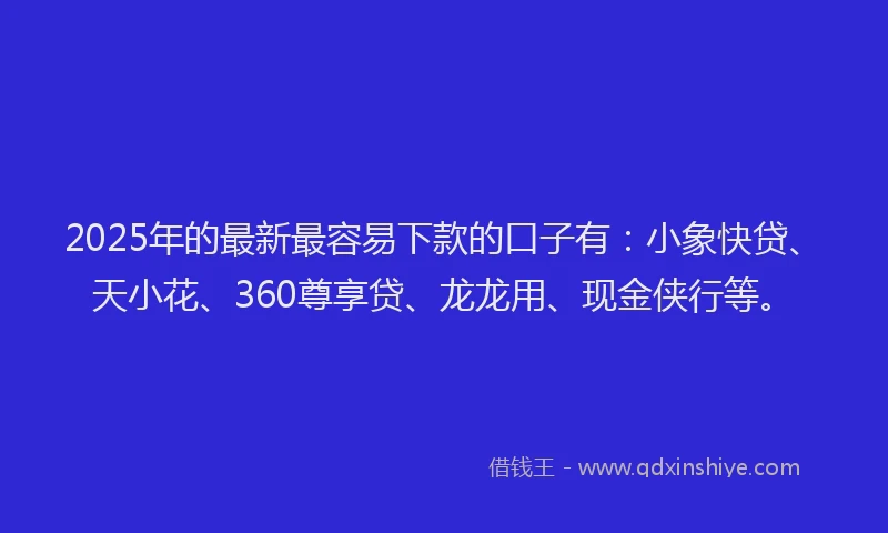 2025年的最新最容易下款的口子有：小象快贷、天小花、360尊享贷、龙龙用、现金侠行等。