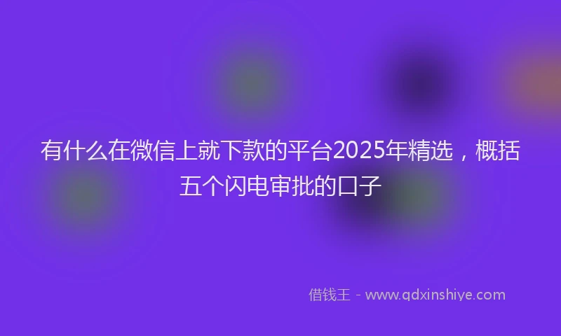 有什么在微信上就下款的平台2025年精选，概括五个闪电审批的口子