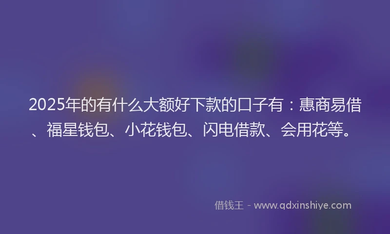 2025年的有什么大额好下款的口子有：惠商易借、福星钱包、小花钱包、闪电借款、会用花等。