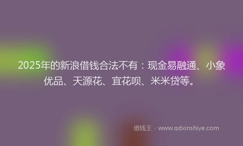 2025年的新浪借钱合法不有：现金易融通、小象优品、天源花、宜花呗、米米贷等。
