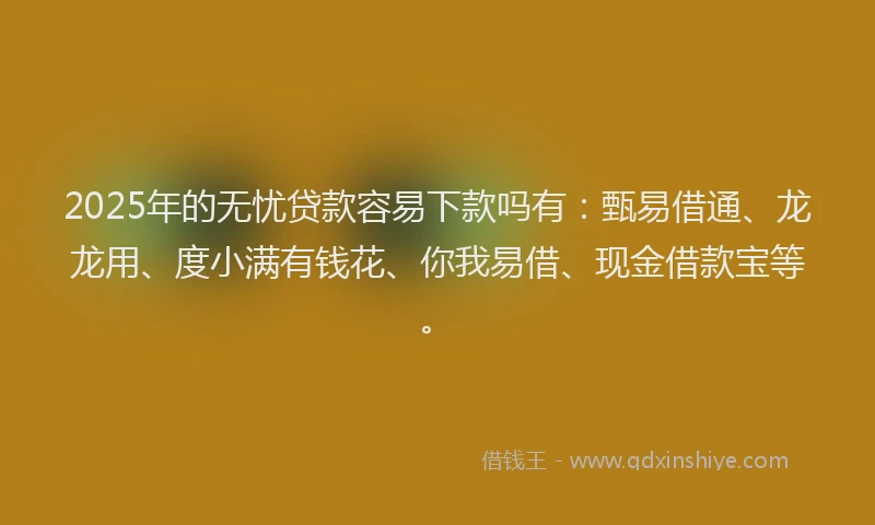2025年的无忧贷款容易下款吗有：甄易借通、龙龙用、度小满有钱花、你我易借、现金借款宝等。