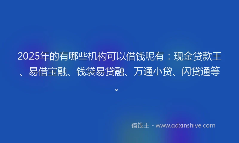 2025年的有哪些机构可以借钱呢有：现金贷款王、易借宝融、钱袋易贷融、万通小贷、闪贷通等。