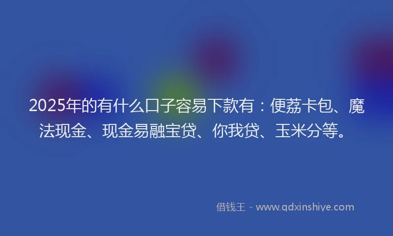 2025年的有什么口子容易下款有：便荔卡包、魔法现金、现金易融宝贷、你我贷、玉米分等。