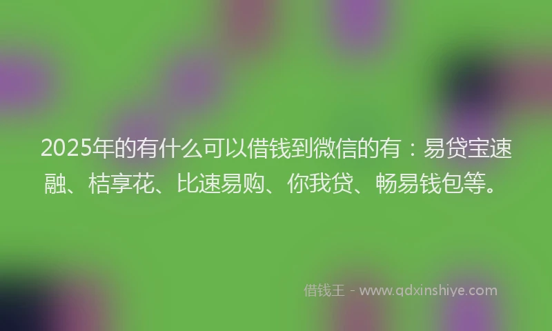 2025年的有什么可以借钱到微信的有：易贷宝速融、桔享花、比速易购、你我贷、畅易钱包等。