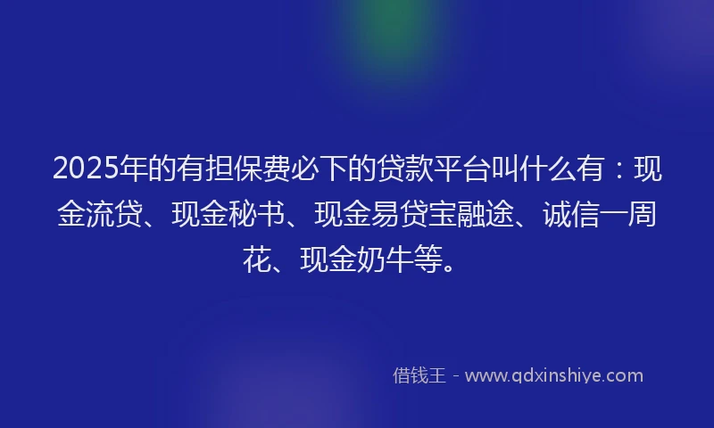 2025年的有担保费必下的贷款平台叫什么有：现金流贷、现金秘书、现金易贷宝融途、诚信一周花、现金奶牛等。