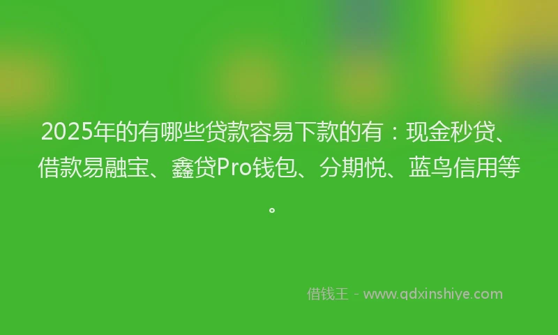 2025年的有哪些贷款容易下款的有：现金秒贷、借款易融宝、鑫贷Pro钱包、分期悦、蓝鸟信用等。