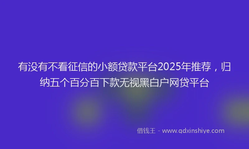 有没有不看征信的小额贷款平台2025年推荐，归纳五个百分百下款无视黑白户网贷平台