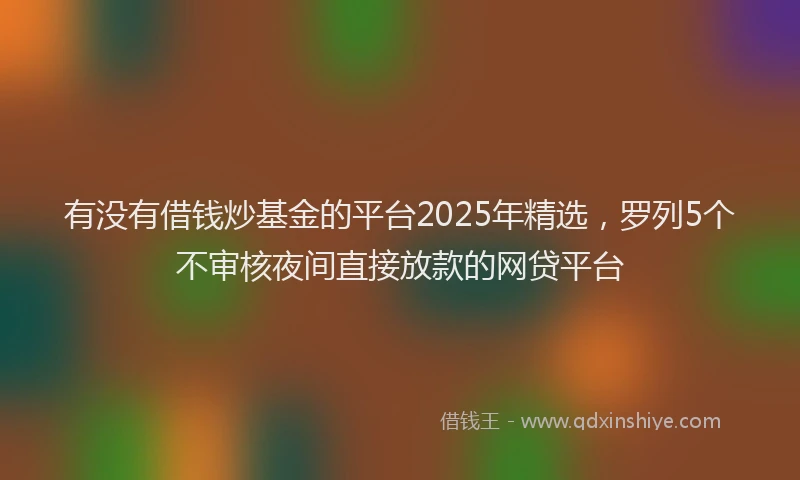 有没有借钱炒基金的平台2025年精选，罗列5个不审核夜间直接放款的网贷平台
