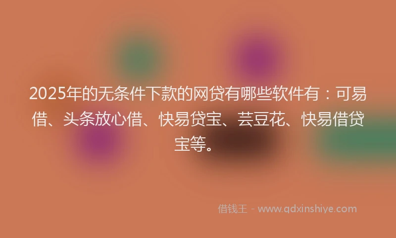 2025年的无条件下款的网贷有哪些软件有：可易借、头条放心借、快易贷宝、芸豆花、快易借贷宝等。