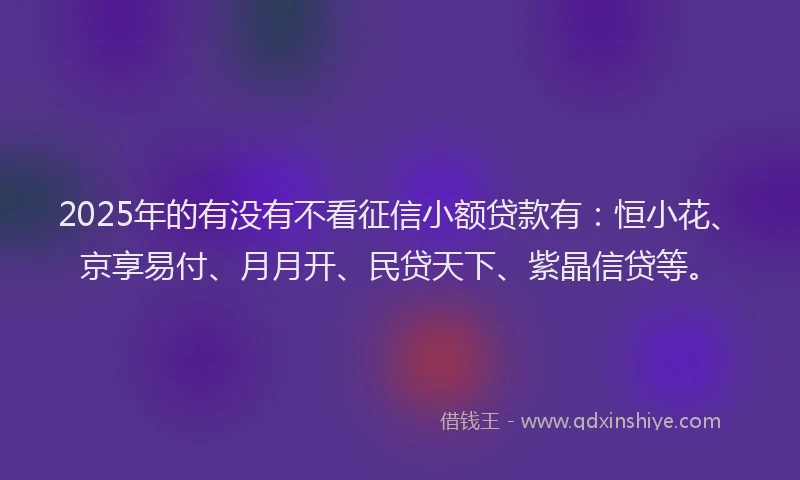 2025年的有没有不看征信小额贷款有：恒小花、京享易付、月月开、民贷天下、紫晶信贷等。