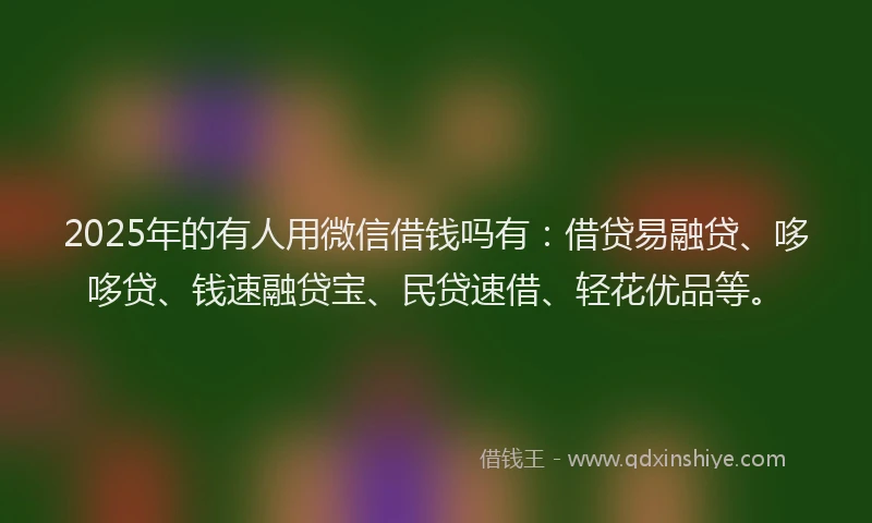 2025年的有人用微信借钱吗有：借贷易融贷、哆哆贷、钱速融贷宝、民贷速借、轻花优品等。