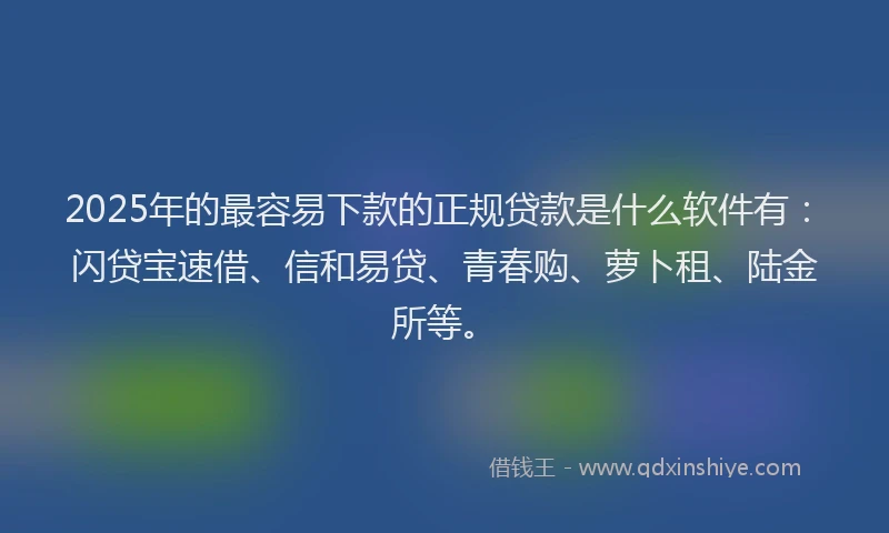 2025年的最容易下款的正规贷款是什么软件有：闪贷宝速借、信和易贷、青春购、萝卜租、陆金所等。