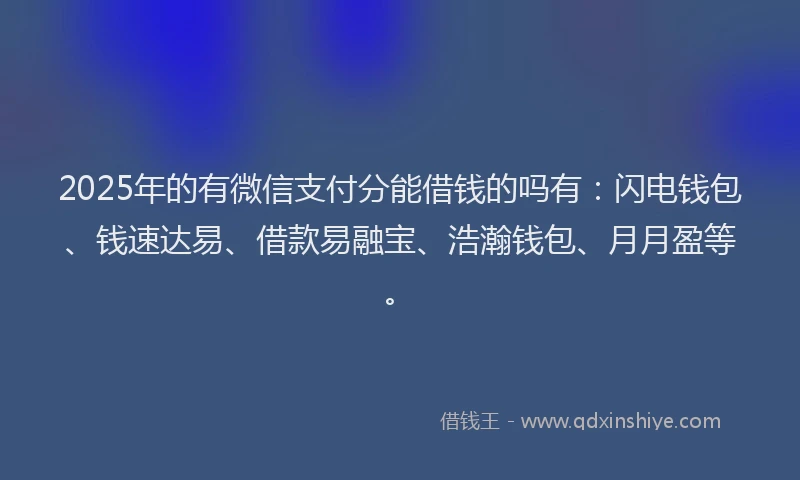 2025年的有微信支付分能借钱的吗有：闪电钱包、钱速达易、借款易融宝、浩瀚钱包、月月盈等。