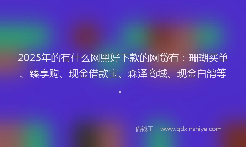 2025年的有什么网黑好下款的网贷有：珊瑚买单、臻享购、现金借款宝、森泽商城、现金白鸽等。