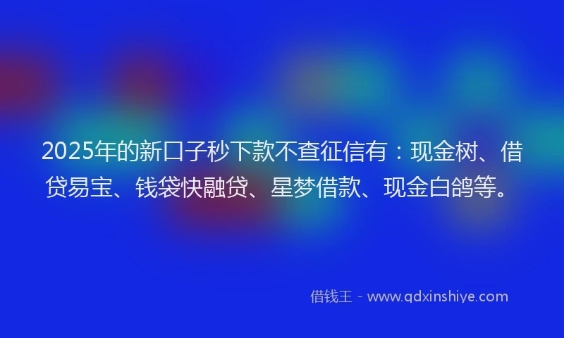 2025年的新口子秒下款不查征信有：现金树、借贷易宝、钱袋快融贷、星梦借款、现金白鸽等。