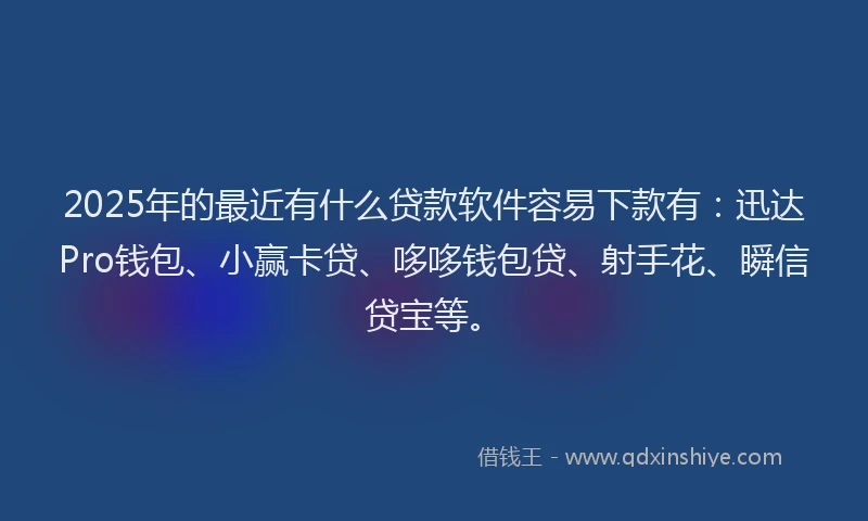 2025年的最近有什么贷款软件容易下款有：迅达Pro钱包、小赢卡贷、哆哆钱包贷、射手花、瞬信贷宝等。