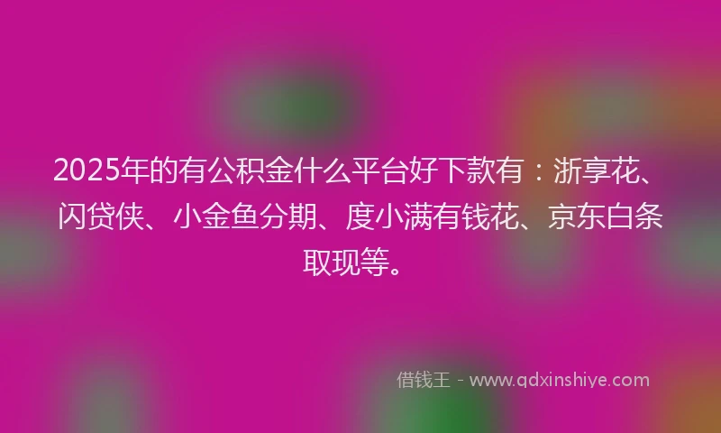 2025年的有公积金什么平台好下款有：浙享花、闪贷侠、小金鱼分期、度小满有钱花、京东白条取现等。