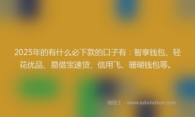 2025年的有什么必下款的口子有：智享钱包、轻花优品、易借宝速贷、信用飞、珊瑚钱包等。