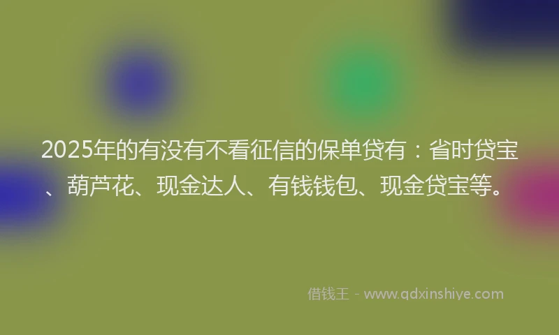 2025年的有没有不看征信的保单贷有：省时贷宝、葫芦花、现金达人、有钱钱包、现金贷宝等。