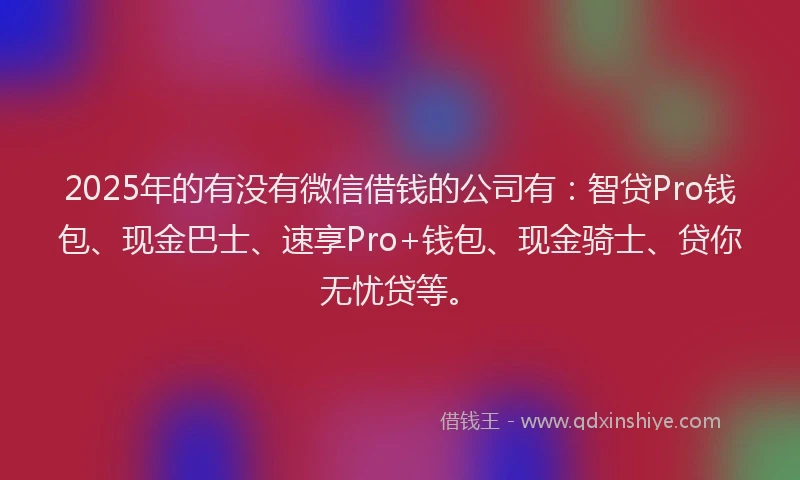 2025年的有没有微信借钱的公司有：智贷Pro钱包、现金巴士、速享Pro+钱包、现金骑士、贷你无忧贷等。
