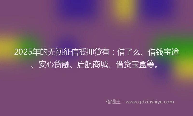2025年的无视征信抵押贷有：借了么、借钱宝途、安心贷融、启航商城、借贷宝盒等。
