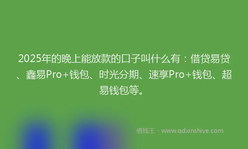 2025年的晚上能放款的口子叫什么有：借贷易贷、鑫易Pro+钱包、时光分期、速享Pro+钱包、超易钱包等。