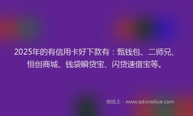 2025年的有信用卡好下款有：甄钱包、二师兄、恒创商城、钱袋瞬贷宝、闪贷速借宝等。