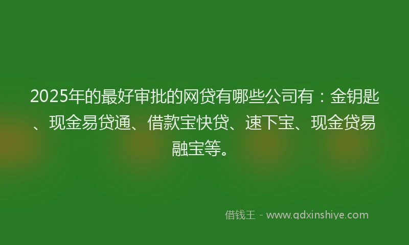2025年的最好审批的网贷有哪些公司有：金钥匙、现金易贷通、借款宝快贷、速下宝、现金贷易融宝等。