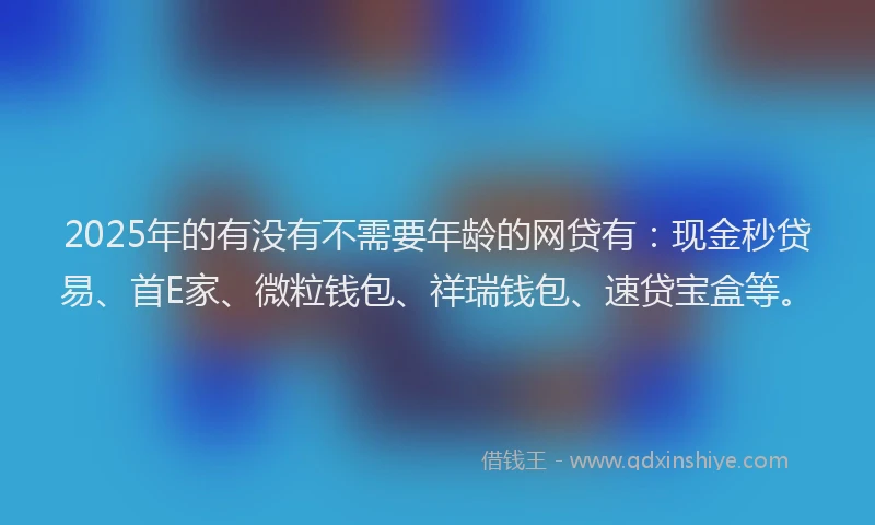 2025年的有没有不需要年龄的网贷有：现金秒贷易、首E家、微粒钱包、祥瑞钱包、速贷宝盒等。
