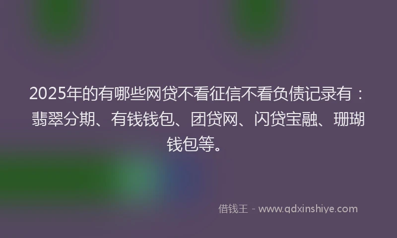 2025年的有哪些网贷不看征信不看负债记录有：翡翠分期、有钱钱包、团贷网、闪贷宝融、珊瑚钱包等。
