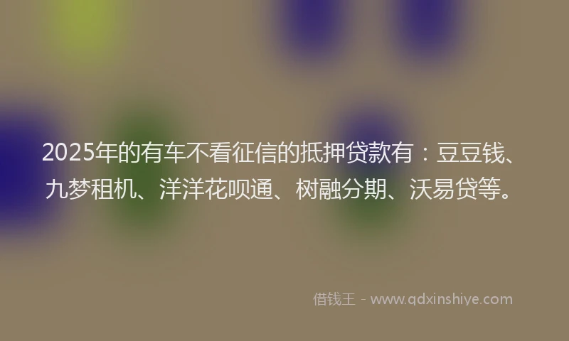 2025年的有车不看征信的抵押贷款有：豆豆钱、九梦租机、洋洋花呗通、树融分期、沃易贷等。