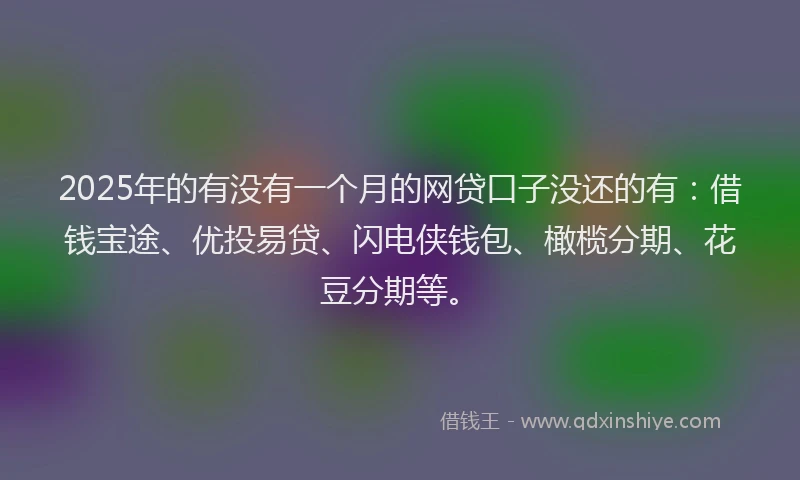 2025年的有没有一个月的网贷口子没还的有：借钱宝途、优投易贷、闪电侠钱包、橄榄分期、花豆分期等。