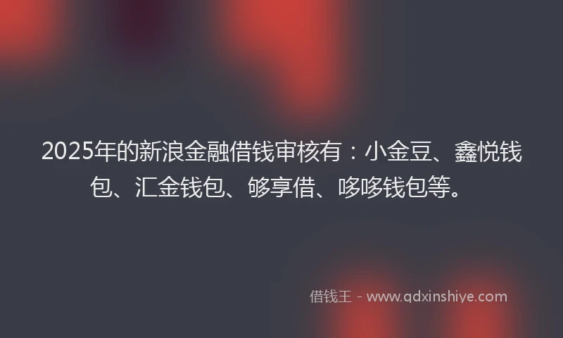 2025年的新浪金融借钱审核有：小金豆、鑫悦钱包、汇金钱包、够享借、哆哆钱包等。