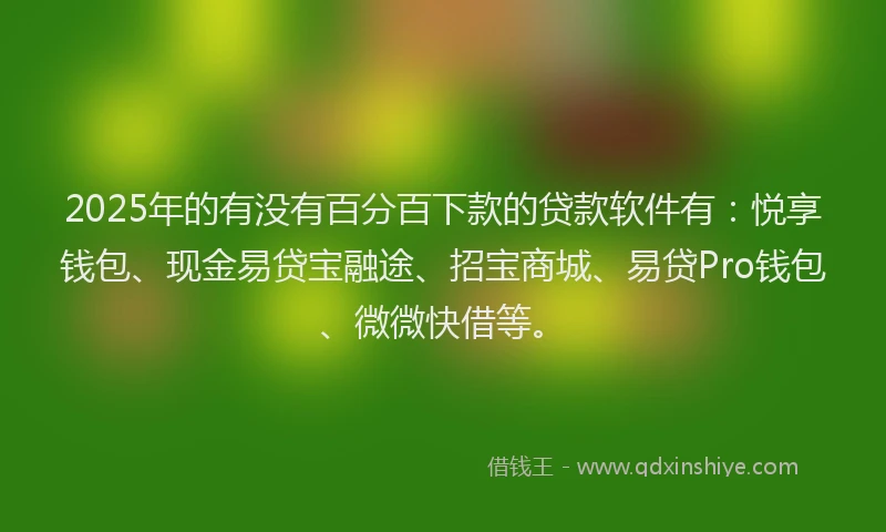 2025年的有没有百分百下款的贷款软件有：悦享钱包、现金易贷宝融途、招宝商城、易贷Pro钱包、微微快借等。