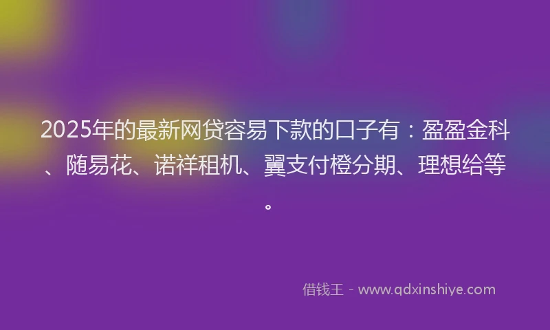 2025年的最新网贷容易下款的口子有：盈盈金科、随易花、诺祥租机、翼支付橙分期、理想给等。