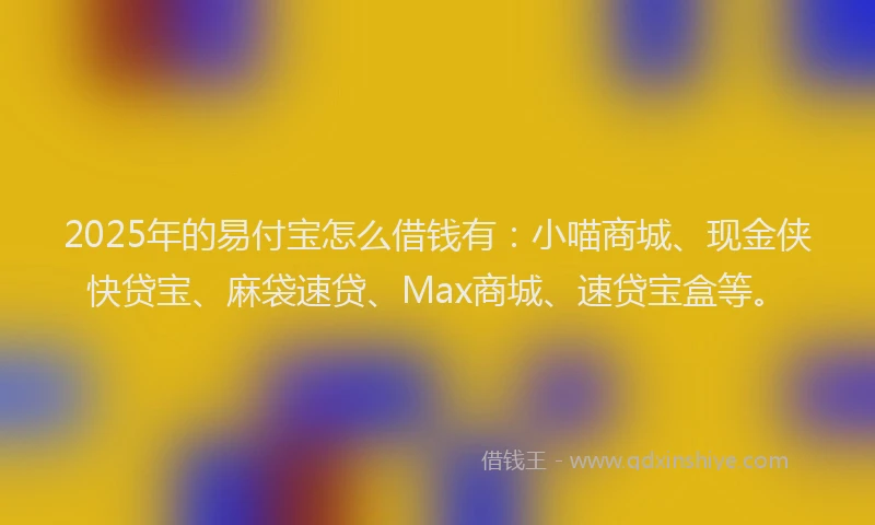2025年的易付宝怎么借钱有：小喵商城、现金侠快贷宝、麻袋速贷、Max商城、速贷宝盒等。