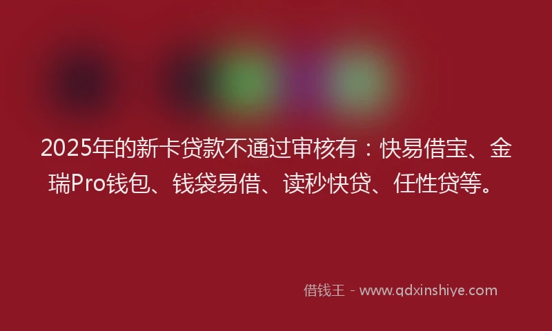 2025年的新卡贷款不通过审核有：快易借宝、金瑞Pro钱包、钱袋易借、读秒快贷、任性贷等。